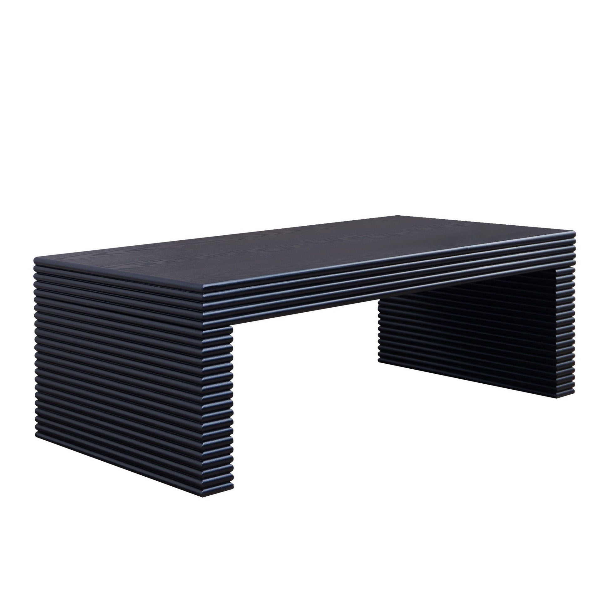 Modern Ribbed Coffee Table, Rectangular Low Profile Center Table For Living Room - Black Home Essentials
