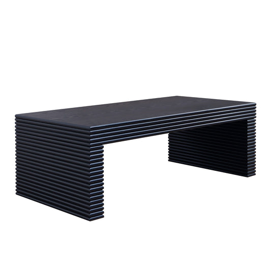 Modern Ribbed Coffee Table, Rectangular Low Profile Center Table For Living Room - Black Home Essentials