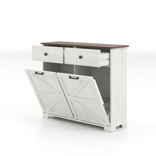 Double Tilt Out Trash Cabinet With Hideaway Drawer And Barn Door Style Home Essentials
