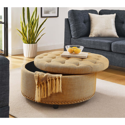 Tufted Storage Ottoman With Upholstery Home Essentials