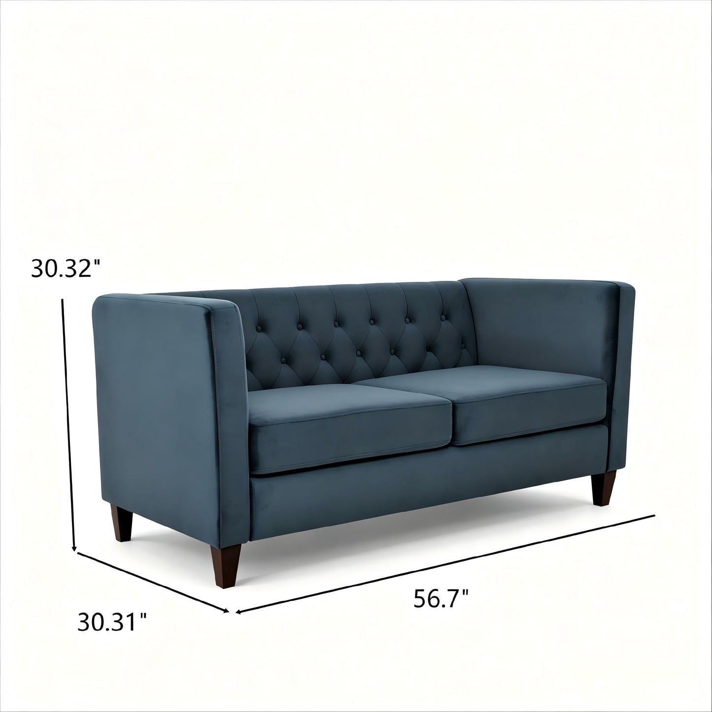 Button Tufted Loveseat, Upholstered 2 Seater With Square Arm For Living Room - Navy Blue US Pride