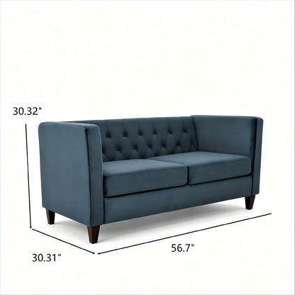 Button Tufted Loveseat, Upholstered 2 Seater With Square Arm For Living Room - Navy Blue US Pride