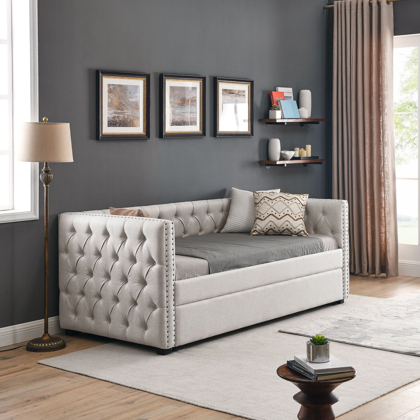 Inspired Upholstered Daybed With Trundle, Button Tufted Home Essentials