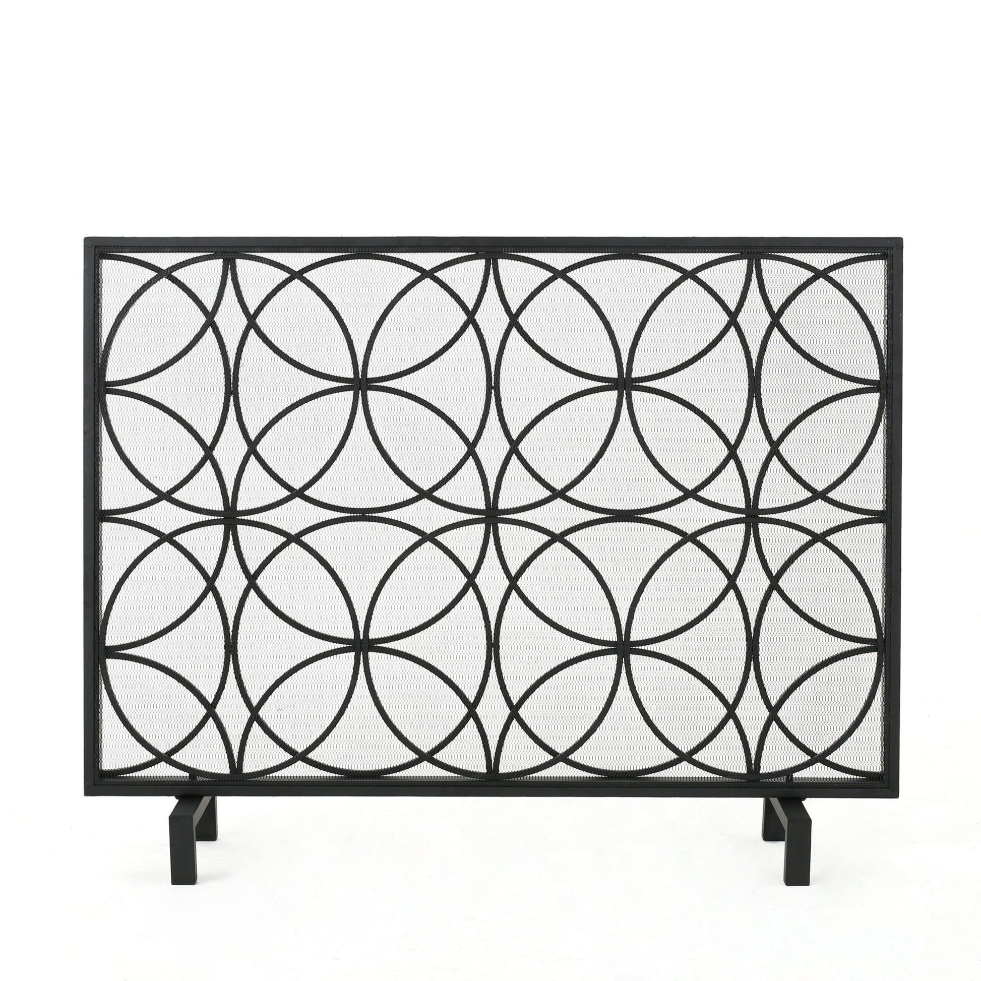 Thayer - Single Panel Iron Fireplace Screen With Geometric Design Noble House