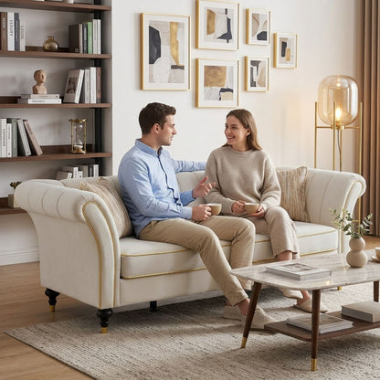 3 Seater Sofa With Rolled Arms, Vertical Channel Tufted Backrest