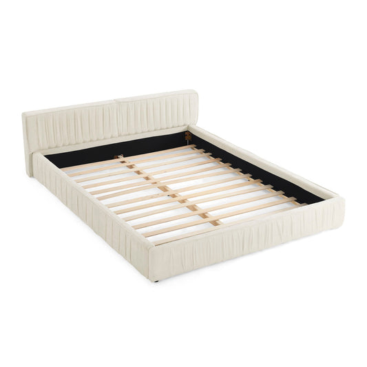 Modern Upholstered Platform Bed Frame With Pleated Design Home Essentials