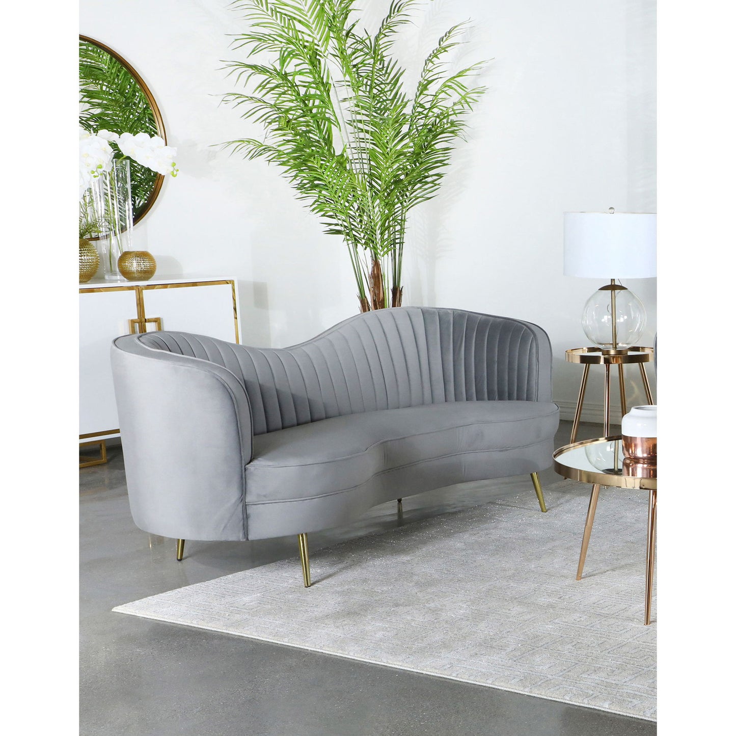 Reigha - Upholstered Sofa Lounge Furniture With Channel Tufted Backrest - Gray Furniture Max