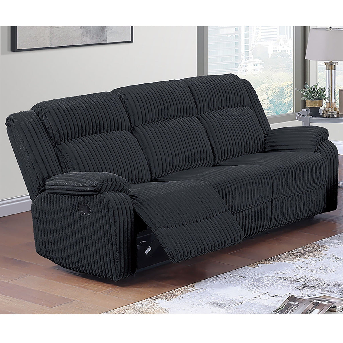 Motion Reclining Sofa With Seat And Adjustable Footrests For Living Room - Black Home Essentials