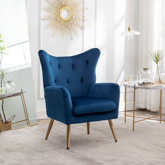 Sovarol - Velvet Button-Tufted Wing Back Accent Chair - Blue Home Essentials