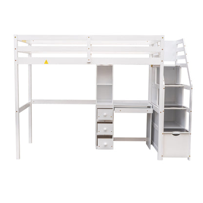 Loft Bed With Stand Alone Bed, Storage Staircase, Desk, Shelves, And Drawers Hearth and Haven