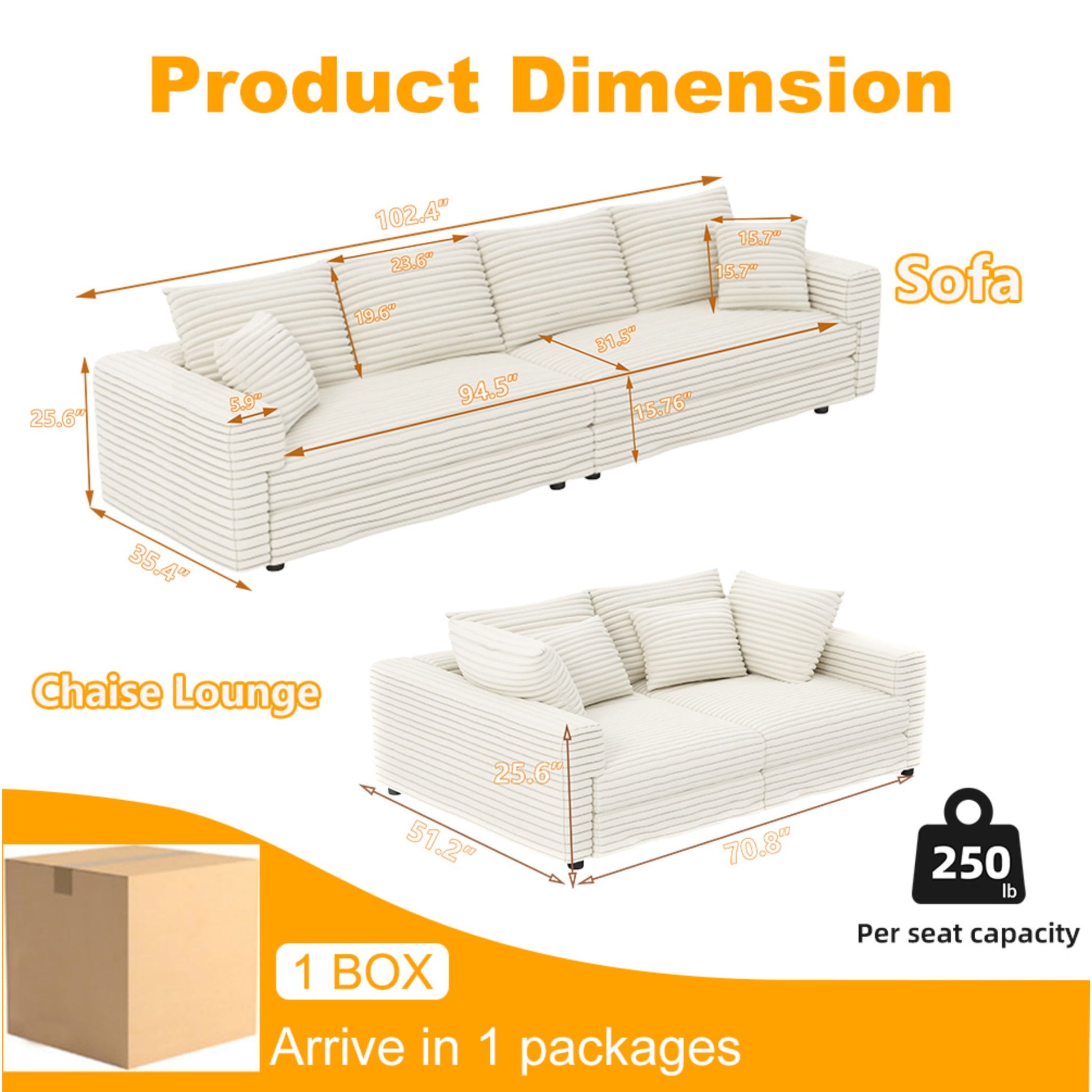 4 Seat Sofa, Modern Comfy Upholstered Sofa Cloud Couch, Deep Seat Couches With Soft Pillows Home Essentials