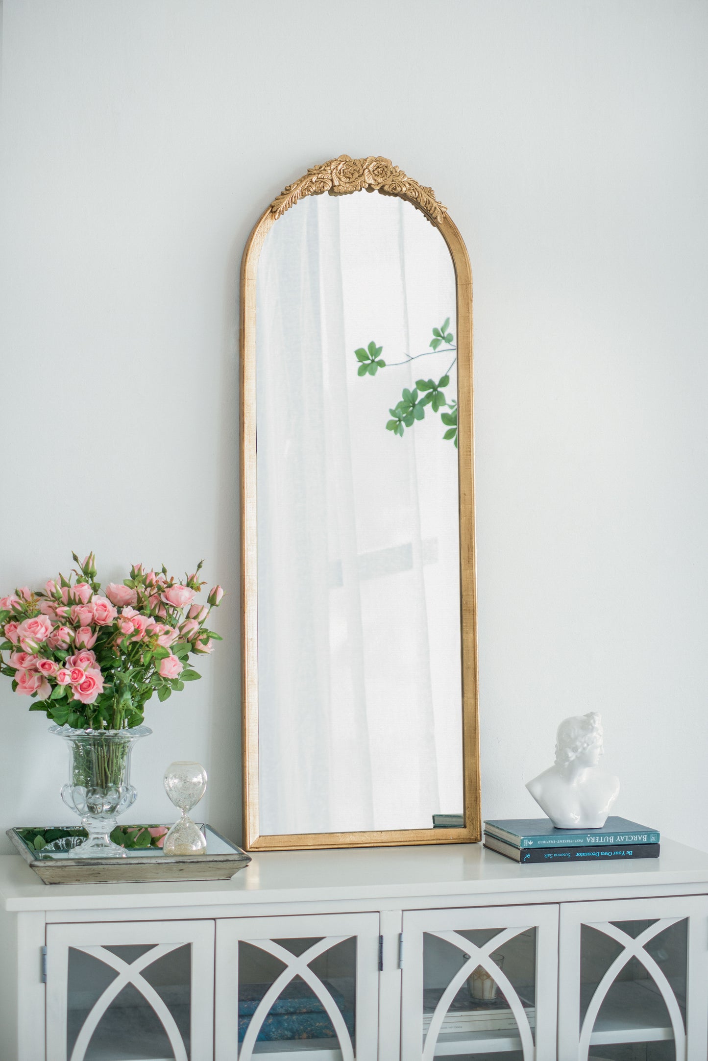 Wood Floor Mirror, Full Body Mirror Dressing Make Up Mirror For Bathroom Bedroom Living Room - Gold