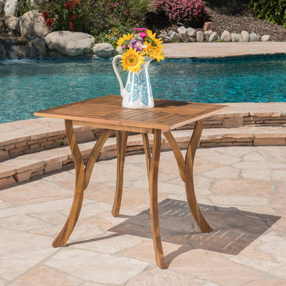 Outdoor Rectangular Table With Curved Legs And Perpendicular Wooden Slats Table Top Noble House