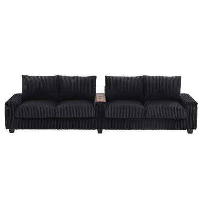 Modern 4 Seater Corduroy Sofa Couch With USB Ports And Hidden Storage Hearth and Haven