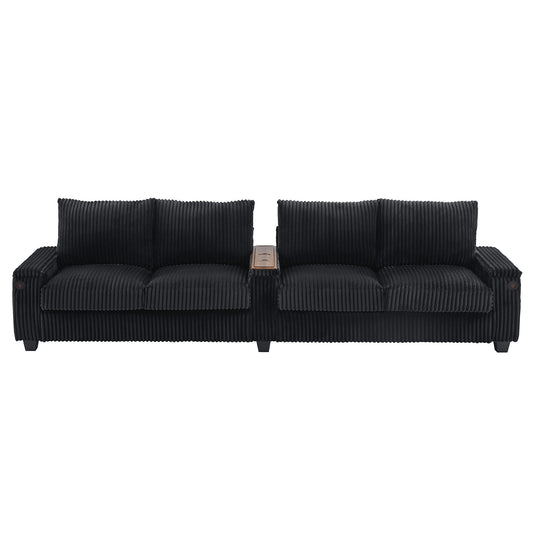 Modern 4 Seater Corduroy Sofa Couch With USB Ports And Hidden Storage Hearth and Haven