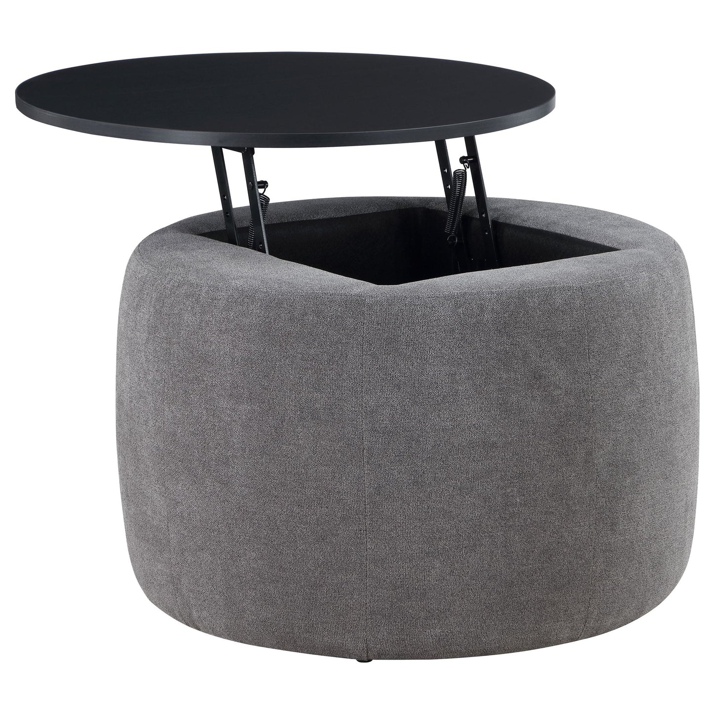 Reeves - Round Upholstered Lift Top Storage Ottoman - Gray Furniture Max
