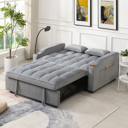 Modern Velvet Loveseat Futon Sofa With Pullout Bed, Adjustable Reclining Backrest, Toss Pillows Home Essentials