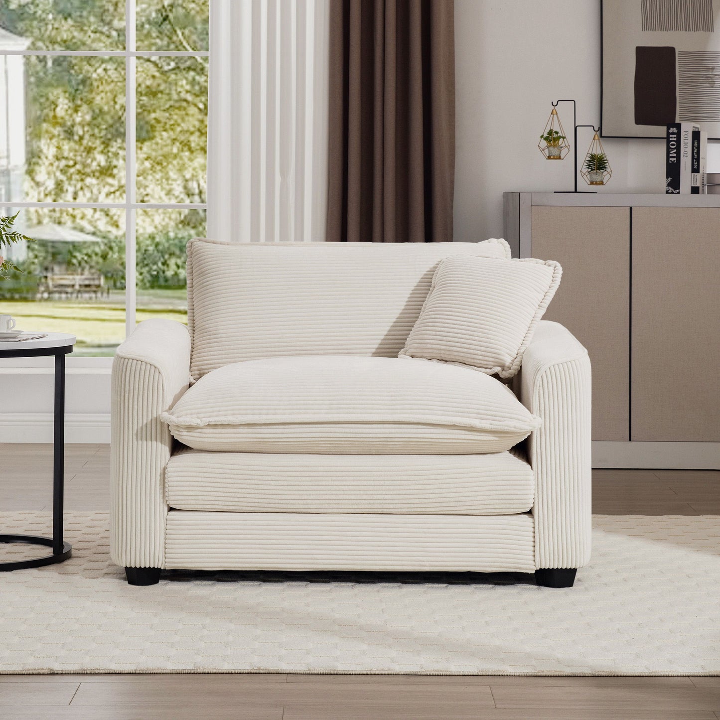 Modern Classic Fabric Single Chair Deep Seat Sofa With Pillow Home Essentials