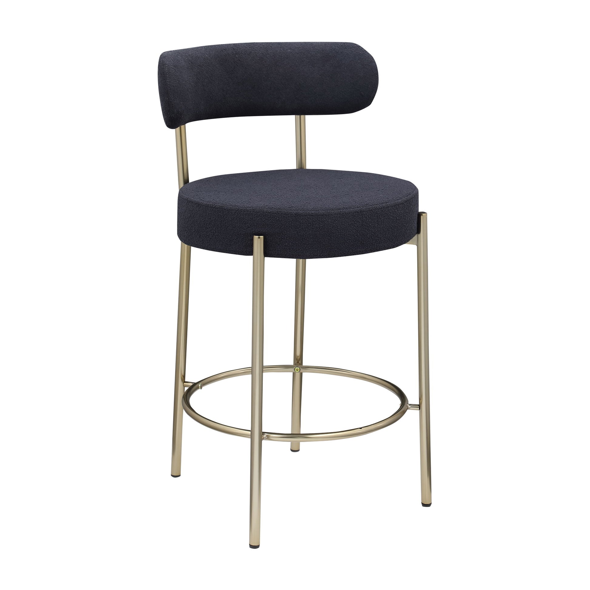 Modern Sherpa Counter Height Stools, Uphsoltered Seat Height Barstools With Brushed Brass Metal Legs Round Low Back Kitchen Stools With Footrest For Dining Room (Set of 2) Home Essentials