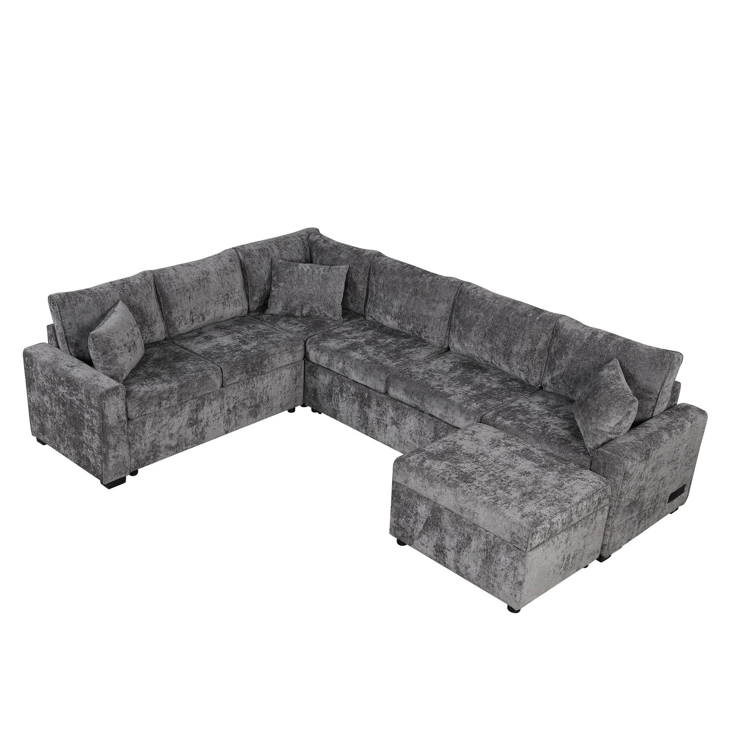 Sectional Sofa Pull-Out Sofa Bed Sleeper With A Storage Ottoman, Three Pillows And Charging Devices For Living Room Hearth and Haven