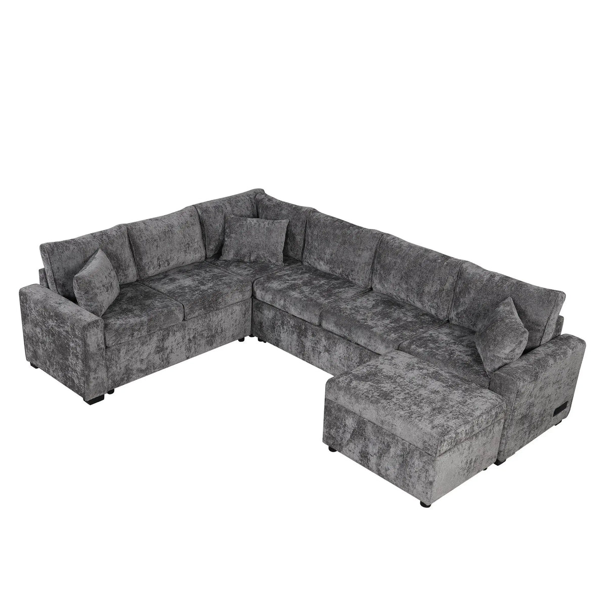 Sectional Sofa Pull-Out Sofa Bed Sleeper With A Storage Ottoman, Three Pillows And Charging Devices For Living Room Hearth and Haven