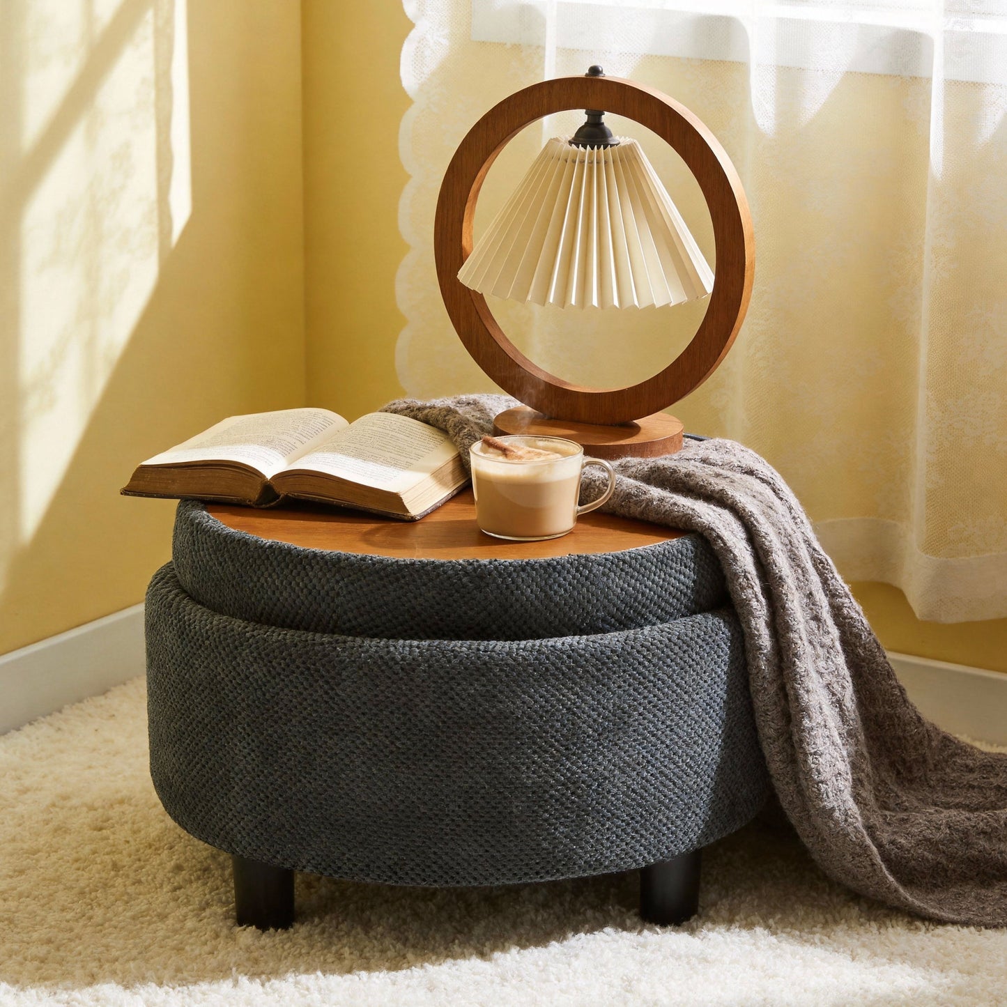 Storage Round Footstool Table Ottoman Home Essentials