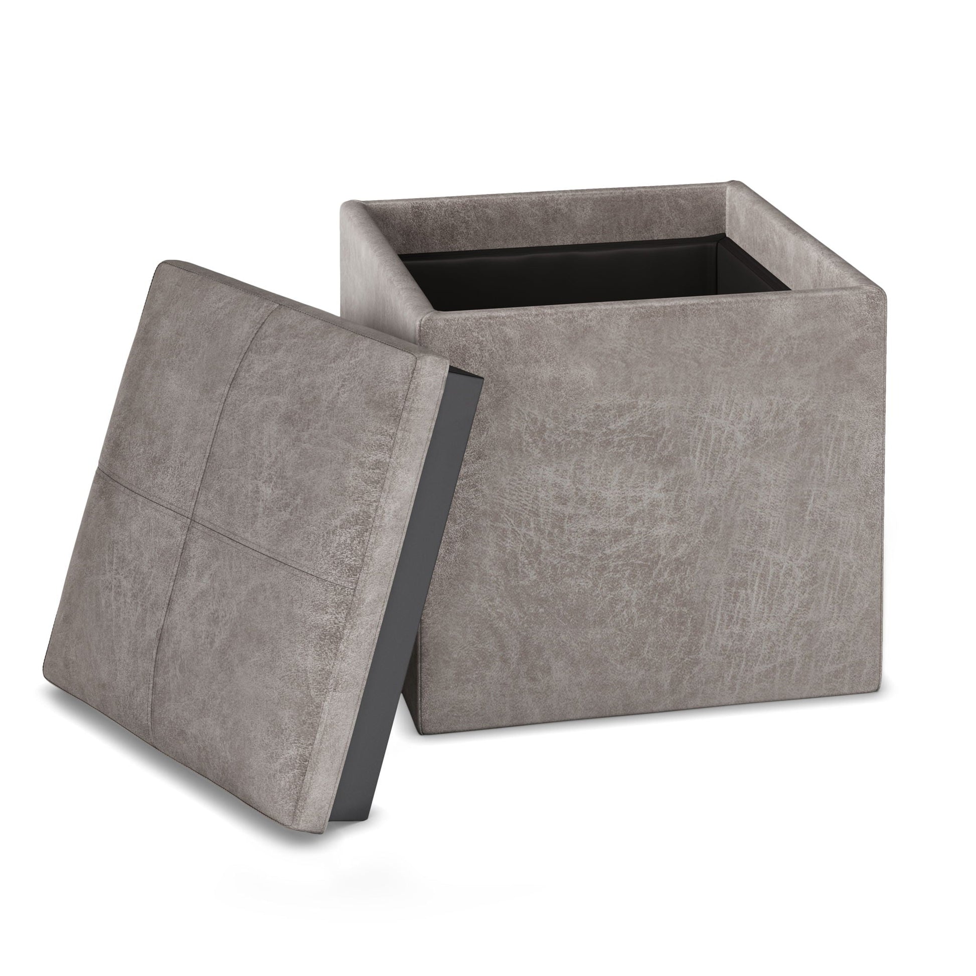 Rockwood - Upholstered Cube Storage Ottoman With Tray Simpli-Home