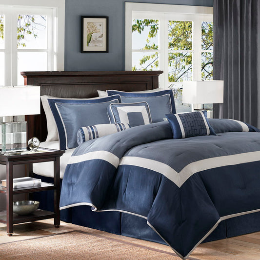 Genevieve - King Comforter (Set of 7) - Navy Madison Park