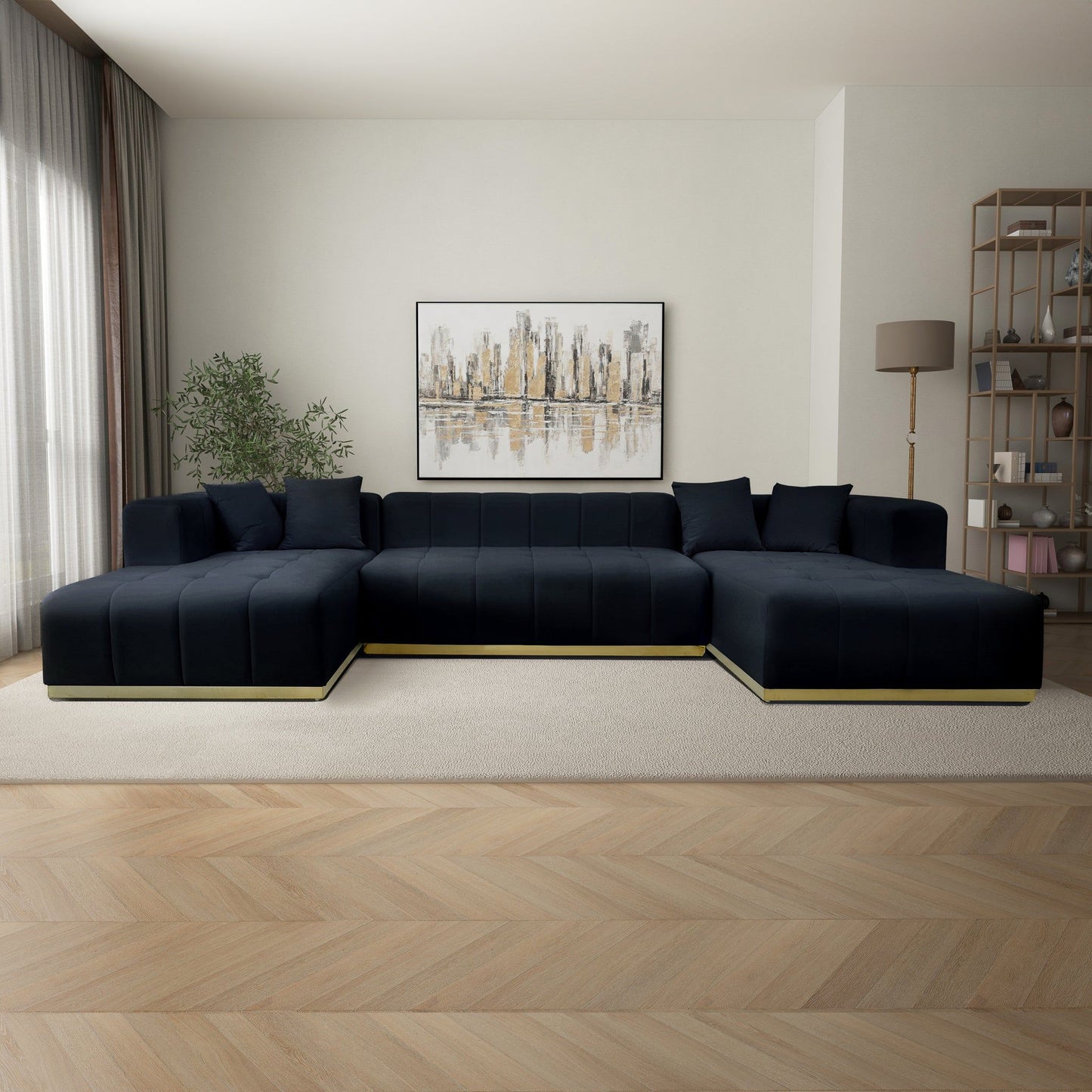 Nolan - U-Shape Corner Sofa - Black Ashcroft Furniture