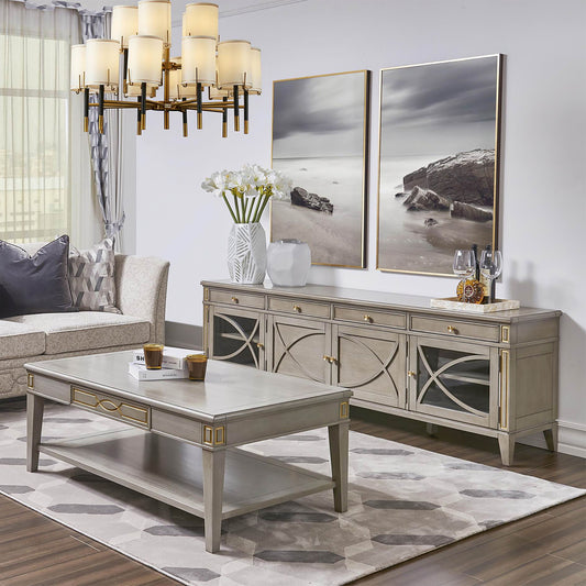 Dauphin - TV Stand Storage Display Console Table - Gray Cashmere Jennifer Taylor Home