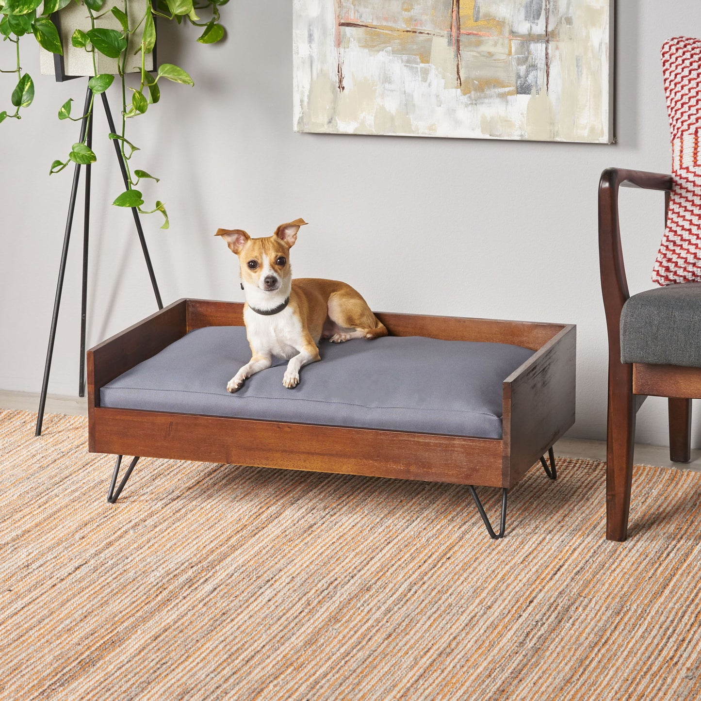 Dog Bed With Sleek Hairpin Legs - Reclaimed Oak / Iron Noble House