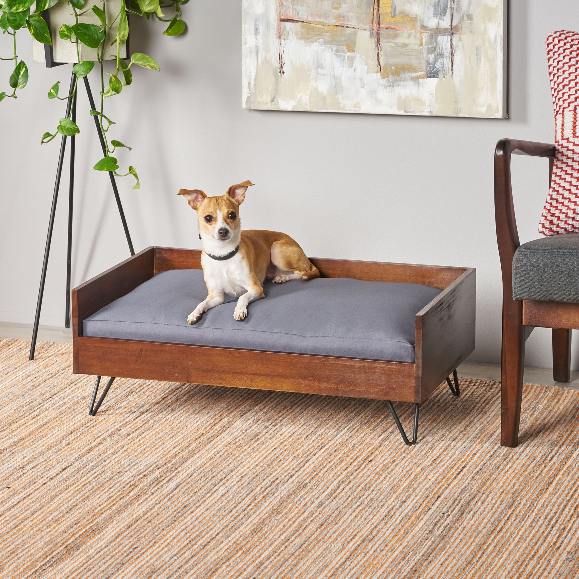 Dog Bed With Sleek Hairpin Legs - Reclaimed Oak / Iron Noble House