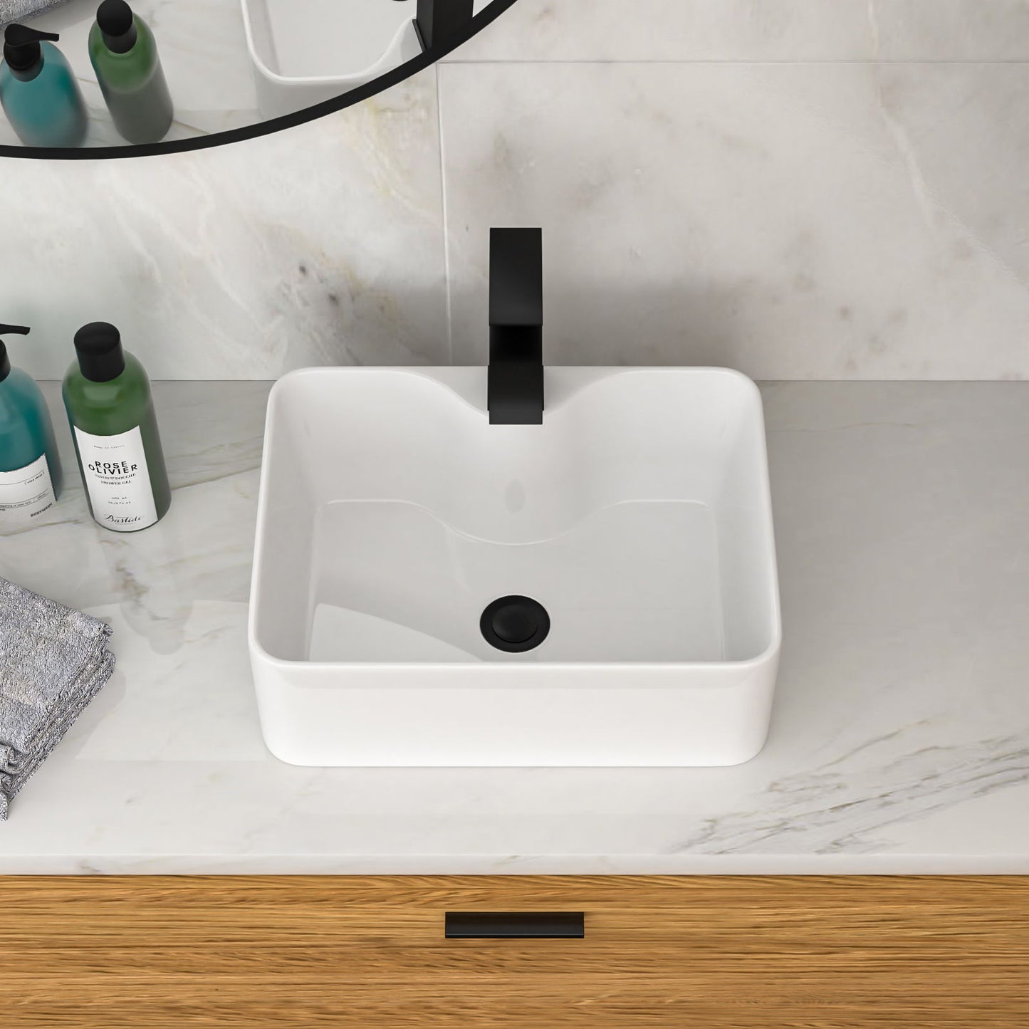 Rectangular Vessel Sink With Faucet & Drain - White / Black Daily Nest