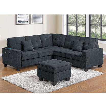 Sectional Set With Corner Wedge Ottoman USB Port Home Essentials