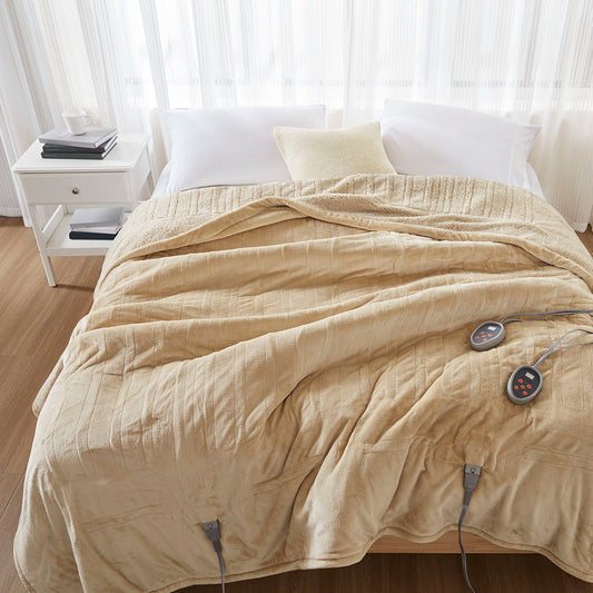 Heated Microlight to Berber - King Blanket - Tan Beautyrest