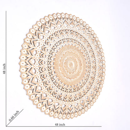 Floral Hand Carved Mandala Round Wall Decor - Brown / Antique White Daily Nest