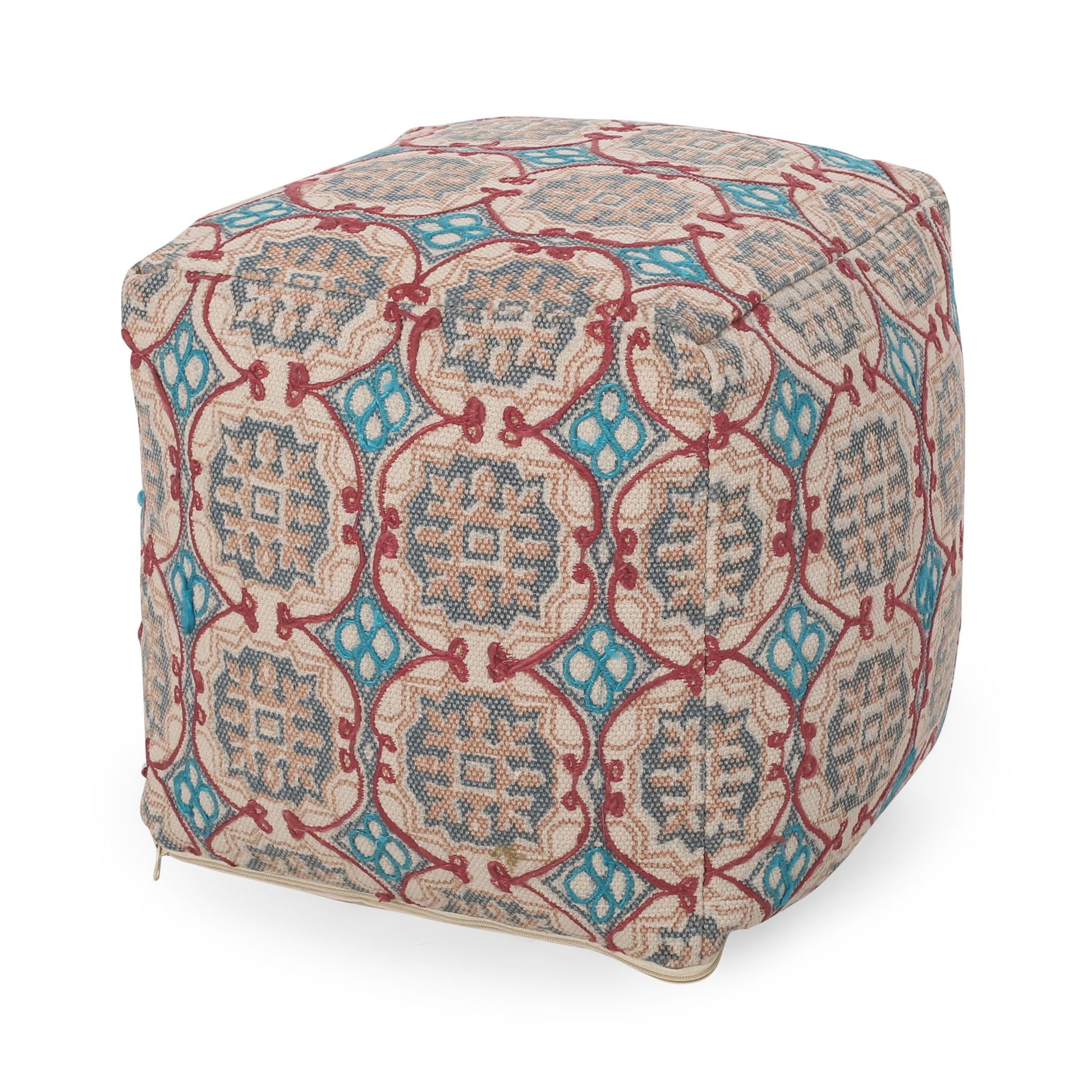 Amelia - Handcrafted Fabric Pouf, Rustic Elegance - Multicolored Home Essentials