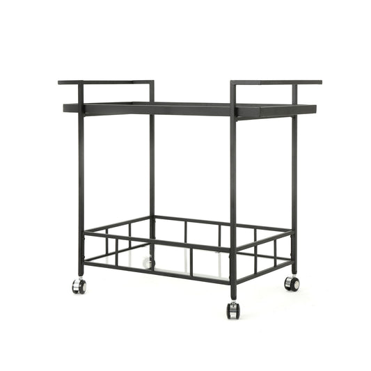 2 Tier Bar Cart, Utility Cart, Rolling Serving Cart, Kitchen Cart With Storage Shelves - Black Noble House