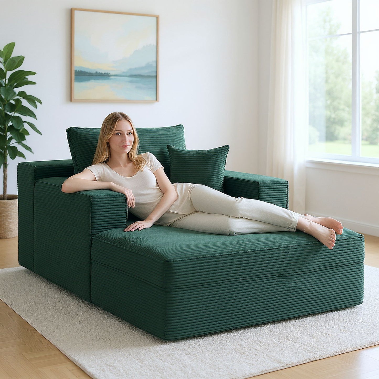 Convertible Chaise Lounge Chair With Wide Armrest & Throw Pillows US Pride