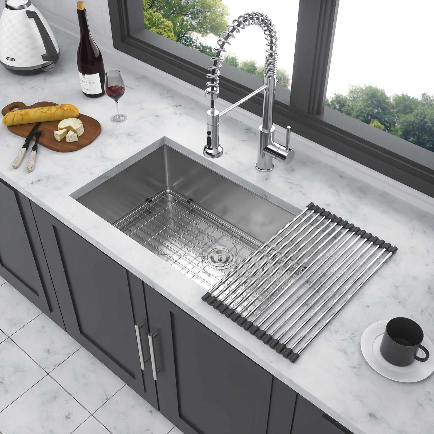 Modern Undermount Stainless Steel Kitchen Sink 16 Gauge, Deep Single Bowl Daily Nest