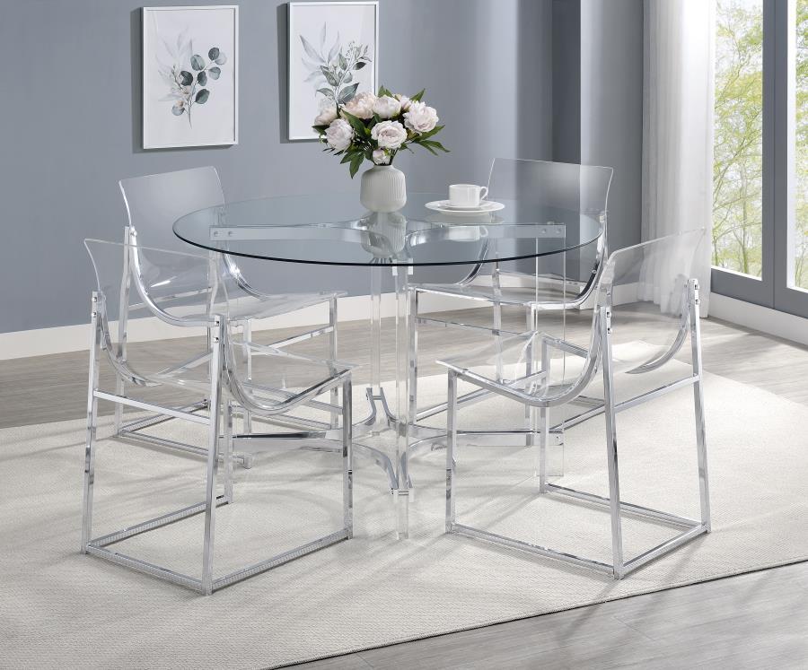 Keeling - 5 Piece Round Glass Top Acrylic Dining Set - Chrome Coaster Fine Furniture