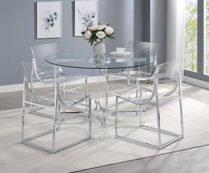 Keeling - 5 Piece Round Glass Top Acrylic Dining Set - Chrome Coaster Fine Furniture