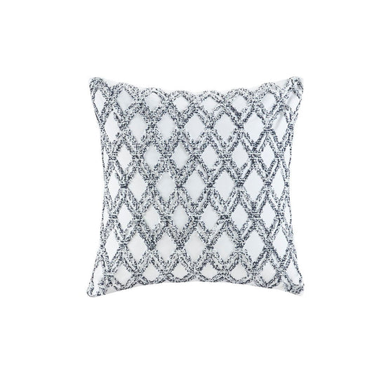 Riko - Embroidered Square Pillow - Navy