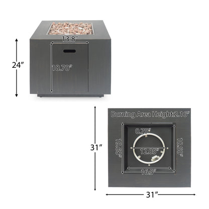 Outdoor Patio Gas Burning Fire Pit Table 50,000 Btu, Square Noble House