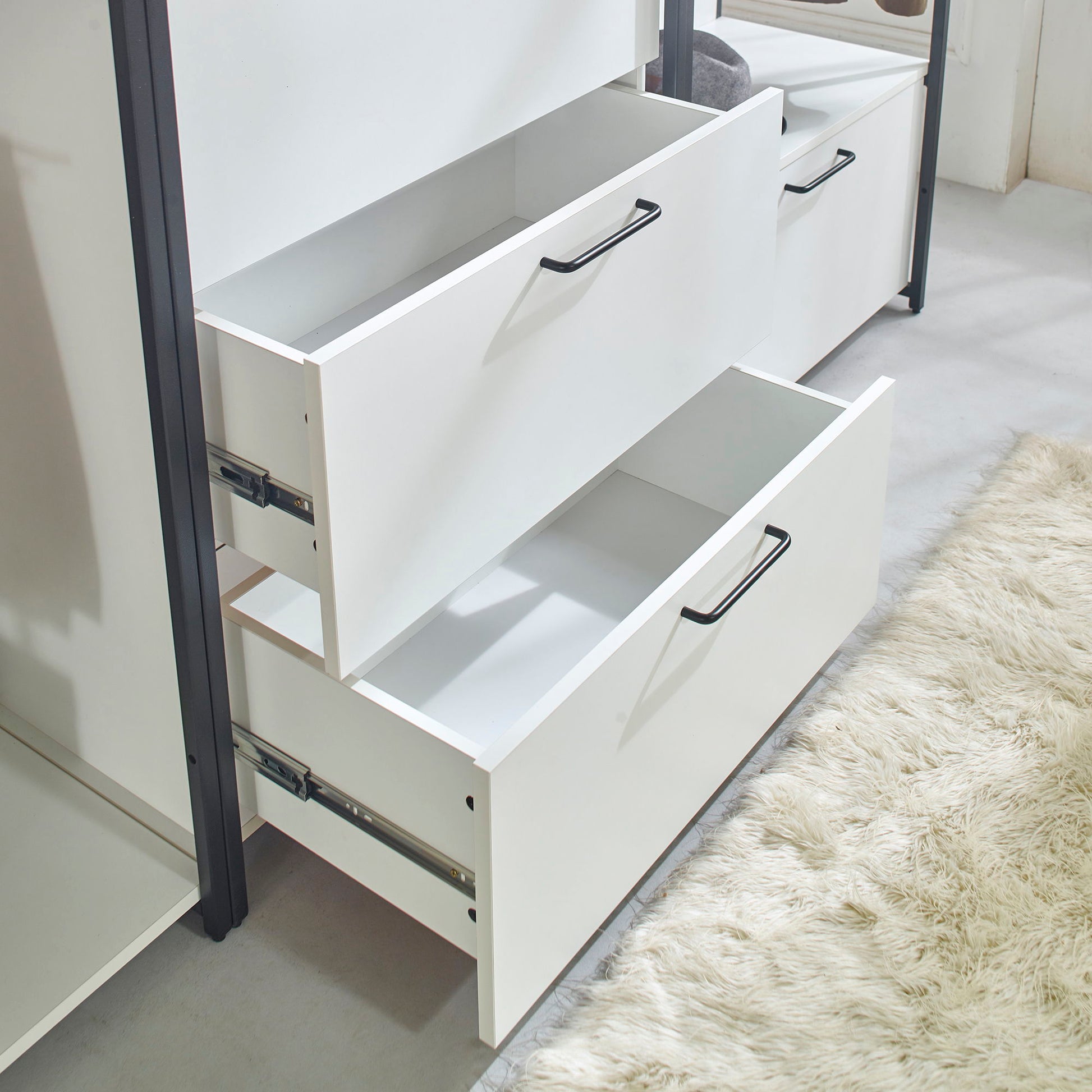 Fiona - Freestanding Walk In Wood Closet System & Metal Frame Durable Storage Solution Melamine - White Home Essentials
