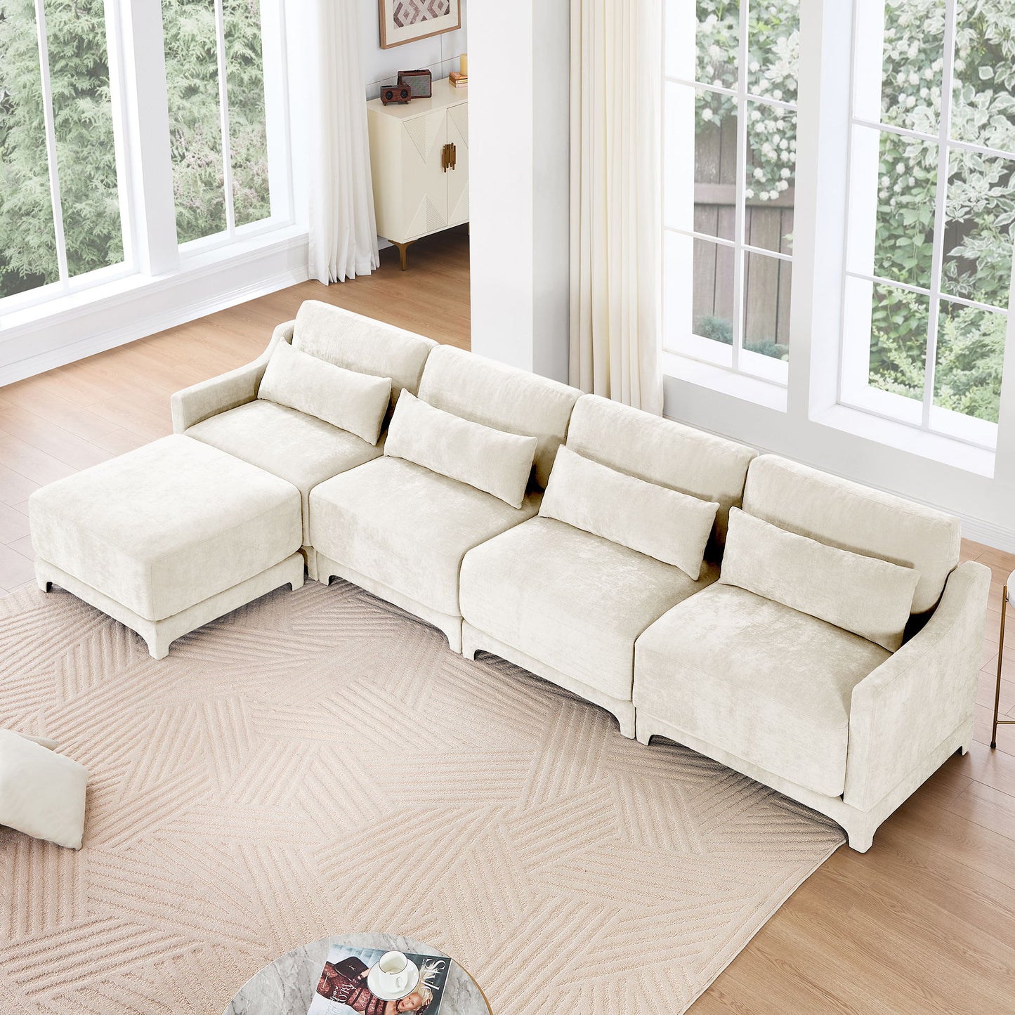 Stylish Sofa With Ottoman And Lumbar Pillows, Ergonomic Design Home Essentials