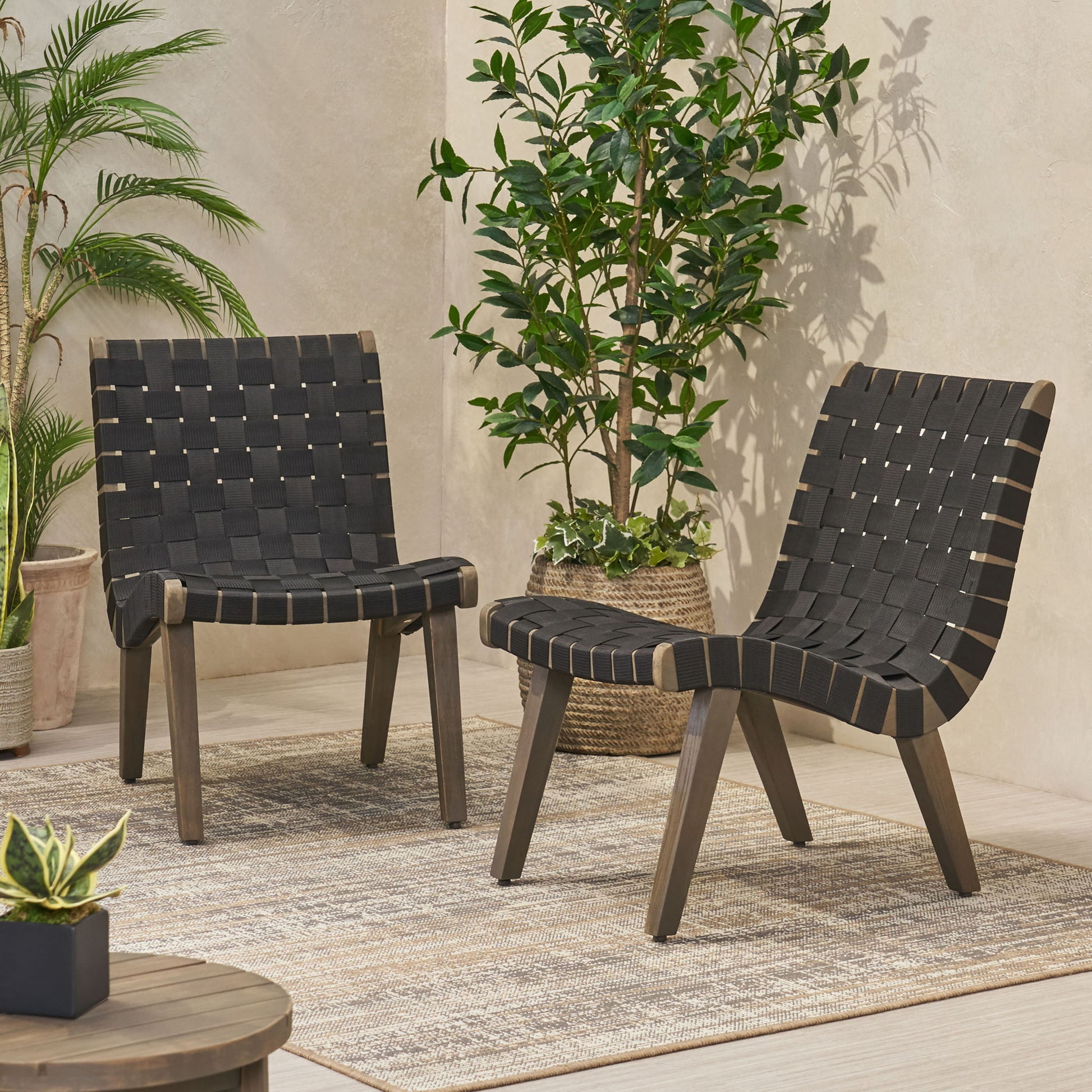 Lounge Chair With Stunning Rope Weave Design, (Set of 2) - Black Noble House