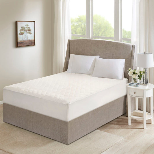 Cotton - California King Cotton Deep Pocket Heated Mattress Pad-20 Heat Settings - White Beautyrest