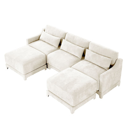 Stylish Sofa With Ottoman And Lumbar Pillows, Ergonomic Design Home Essentials