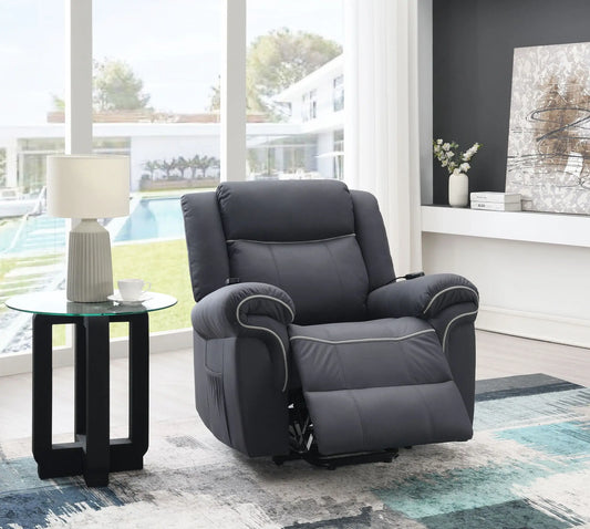 Domana - Polished Microfiber Power Nirion Recliner With Lift Heating Massage Chair - Dark Blue Acme